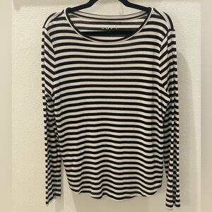 LOFT Classic Black and White Striped Long Sleeve Top